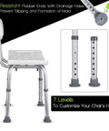 Adjustable Bath And Shower Chair With Back Support For Seniors Safe Bath Tub Stool Anti Slip Wide Seat Durable Build With Easy Grippy Handles And Real Backrest Includes Free Suction Grab Bar For Stability side view with height adjustment feature