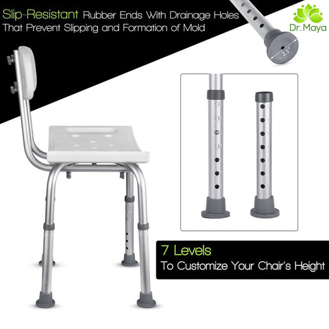 Adjustable Bath And Shower Chair With Back Support For Seniors Safe Bath Tub Stool Anti Slip Wide Seat Durable Build With Easy Grippy Handles And Real Backrest Includes Free Suction Grab Bar For Stability side view with height adjustment feature