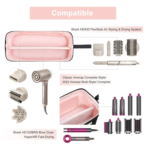Open On The Go Travel Case For Shark Flexstyle And Dyson Airwrap Gear Waterproof Dustproof Hair Tools Organizer Bag Fits Supersonic Dryer And Flat Iron Black with compatible attachments.