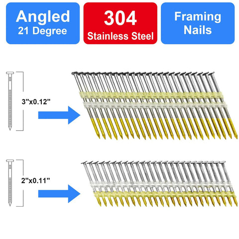 Top Shelf 304 Stainless Steel Framing Nails For Cordless Nail Guns Packing 21 Degree Collation With Serious Rust Resistance In 2 To 3 Inch Sizes Delivered In A Rock Solid 400 Pack For Tough Job Site Tasks