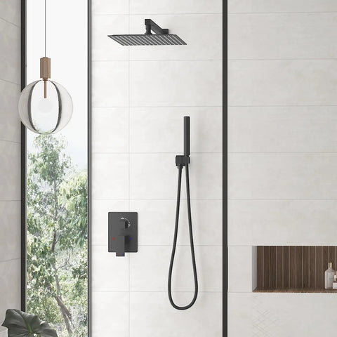 12 Inch Rain Shower Head And Handheld Sprayer Set With A Dope Black Finish Hella Rugged Stainless Steel Hose Solid Brass Rough In Valve And Sweet Dual Spray Action Designed To Level Up Your Daily Bathroom Routine