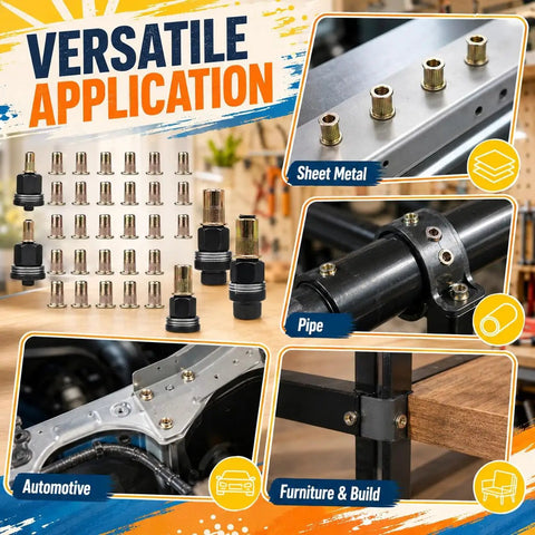 All Purpose 77 Piece Carbon Steel Hand Rivet Nut Tool Set For Quick Rivnut Installations Ideal For DIYers And Pros In Metalworking Pipe Fittings Includes Multiple Sizes For Sheet Metal And Tubing Rugged Manual Nut Setter Kit used on sheet metal, pipe, automotive, and furniture
