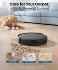 C10 Robot Vacuum With Self Emptying Dock And 4000 Pa Suction LiDAR Smart Mapping in a living room with pet hair on floor