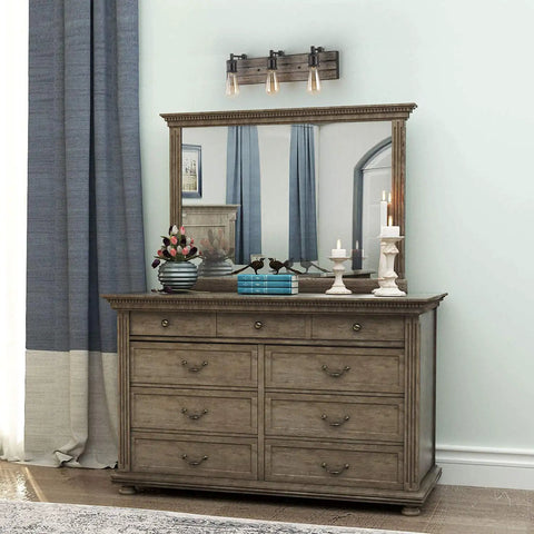 Rustic Wood And Oil Rubbed Metal Vanity Lights Farmhouse Wall Sconces Over Mirror in Bedroom