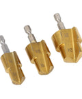 Heavy Duty PPR Pipe Reamer Bits Set 3 Pieces High Carbon Steel Step Drill Expander Kit For PVC Fitting With Hex Shank 19mm And 24mm Sizes Ready To Crush It. 3-piece hex shank reamer bits, 15mm 18mm 24mm