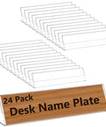 24 Pack Acrylic Name Plates For Desk 2x8 Inches Clear Slant Back Sign Holders with sample name display