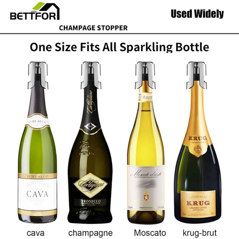 Leak Proof Champagne Stoppers With Stainless Steel Saver And Food Grade Silicone Keep Sparkling Wine Fresh Up To 7 Days Fits Champagne Cava Prosecco And Sparkling Wines Silver 2 Pack on various bottles