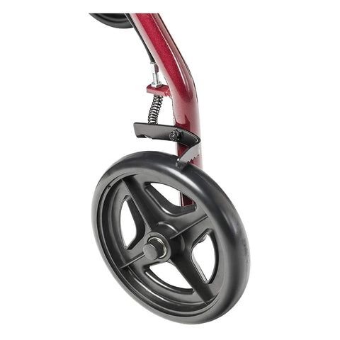 Close-up of the 7.5 inch wheel on Top Notch Aluminum Folding Rollator Walker with smooth rolling design for easy mobility.