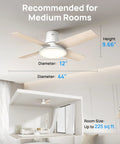 44 Inch Flush Mount Ceiling Fan With Bright Lights, Smart App And Remote Control, Slick Rgbic Mood Lighting in a medium room setting.