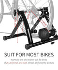 Indoor Bike Trainer With Six Magnetic Resistance Levels For Home Gym Training Setup Fits 26 To 29 Inch Wheel Size Adjustable Wheel Clamp Red Finish Quiet Smooth Ride Ideal For Cardio And Strength Goals At Home shown with measurements