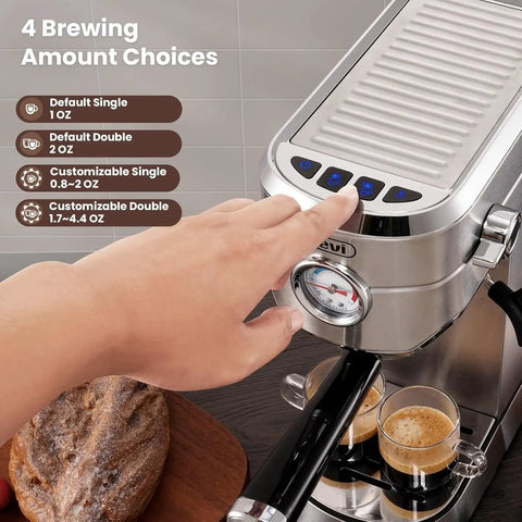 Barista Grade Home Espresso Machine With 20 Bar Pump And Milk Frother Stainless Steel Build Compact Commercial Style Coffee Maker operational view
