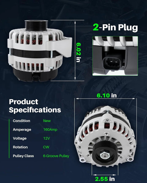 Beefed-Up Vehicle Alternator Replacement For GM Trucks And SUVs With 6.2L 5.3L 6.0L 4.3L And 4.8L Engines Fits Escalade Tahoe Suburban