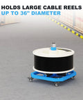 Heavy Duty Cable Reel Turntable That Handles Up To 1000 Lbs And Fits 36 Inch Reels Portable Wire Spool Rack With Lockable Wheels Metal Cord Reel Dispenser Spool Holder For Electrical And Industrial Use in warehouse setting