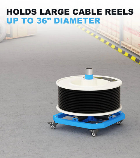 Heavy Duty Cable Reel Turntable That Handles Up To 1000 Lbs And Fits 36 Inch Reels Portable Wire Spool Rack With Lockable Wheels Metal Cord Reel Dispenser Spool Holder For Electrical And Industrial Use in warehouse setting
