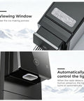 Smooth Operator Countertop Nugget Ice Maker With Snap Pour Auto Dispenser 33 Lbs showing viewing window and light control features.