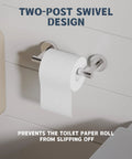 Wall Mount Double Post Pivoting Toilet Paper Holder In Brushed Nickel, SUS304 Stainless Steel installed in bathroom, front view