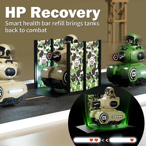 Two 2 Pack Remote Control Battle Tanks With Laser Tag For Kids in health station, realistic military toys for ages 6 to 12