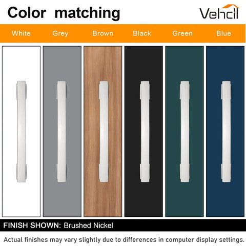20 Pack Brushed Nickel Cabinet Pulls 5 Inch Solid Zinc Alloy Drawer Handles showing color matching with finish options.