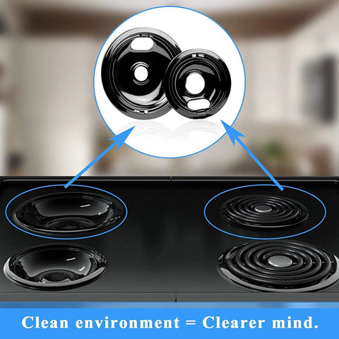 Porcelain Drip Pan Set For Electric Range Stovetop Burners 6-Inch And 8-Inch 4-Pack Black Replacement Fits Whirlpool