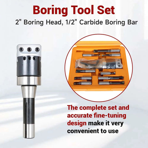 2 Inch Boring Head With R8 Shank Pro Grade Milling Tool Set Nine Piece One Half Inch Carbide Boring Bars For Milling Machines