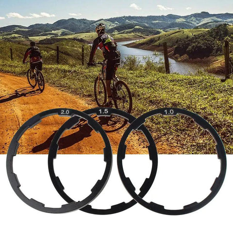 Three Size Cassette Spacer Set For Bikes 1Mm 1.5Mm 2Mm Headset And Flywheel Hub Spacers in scenic biking setting