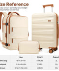 UKEIN 3-piece luggage set: cream polycarbonate carry-on with spinner wheels and TSA lock, backpack and toiletry bag