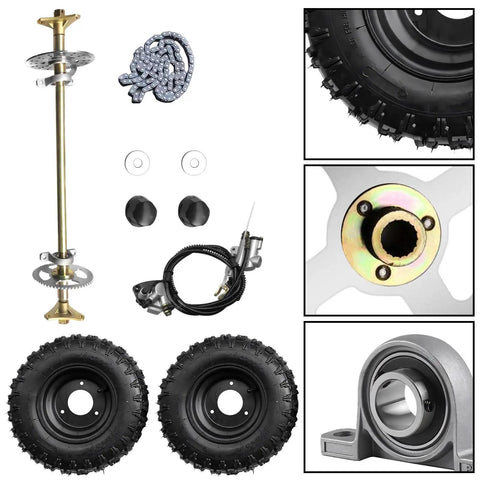 Go Kart Axle Kit 6 Inch Ready To Roll With 740mm Rear Axle, Wheels, Brake Assembly, T8F Chain, Sprocket And Master Caliper components
