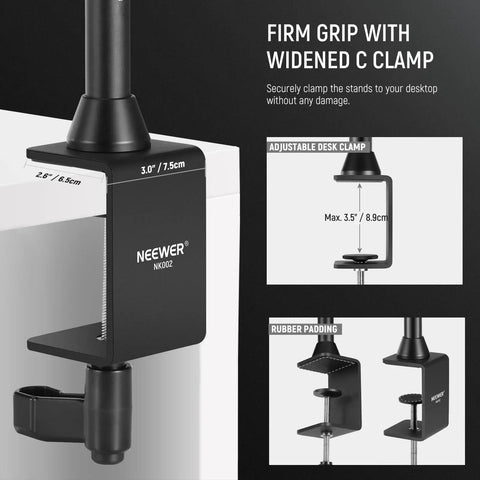 Overhead Camera Mount Rig With Dual Ball Heads And Heavy Duty Clamp Space Saving Desk Mount for secure grip, max load 12 kg