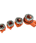 Ratcheting Pipe Threader Kit With Four Dies For Half Inch Three Quarter Inch One Inch And One Quarter Inch Pipe Threading shown