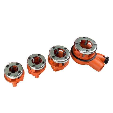 Ratcheting Pipe Threader Kit With Four Dies For Half Inch Three Quarter Inch One Inch And One Quarter Inch Pipe Threading shown