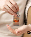 Hands holding Orange Daylight Aircraft Keychain Set with Personalized Acrylic Keyrings, Chains and Jump Rings.