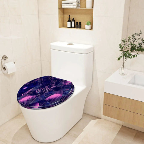 Washable Universal Toilet Seat for Bathroom with colorful design fitted on a modern toilet in a stylish bathroom interior.