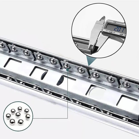 Heavy Duty Side Mount Drawer Slides Double Ball Steel Track Built Tough As Nails With Bidirectional Locking For Bedroom Drawers slick bearing track close-up.