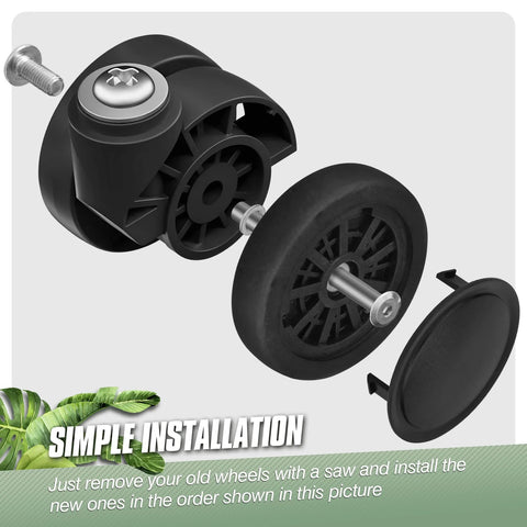 Exploded view of 8 Pieces Luggage Wheel Replacement Set 55mm And 2.17 Inch Wear Resistant Suitcase Wheels For Double Wheel Compatibility Durable Luggage Repair Kit Spare Casters For Travel With Premium Quality Materials For Long Lasting Use VA37