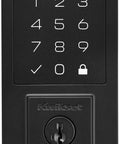 Contemporary SmartCode Touchpad Electronic Deadbolt With SmartKey 9270CNT-514S Matte Black Finish close-up of keypad interface.
