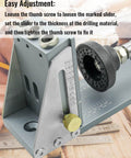 Side view of Pro Grade All Metal Pocket Hole Jig Kit For Woodworking, featuring adjustable sliding scale and thumb screw detail.