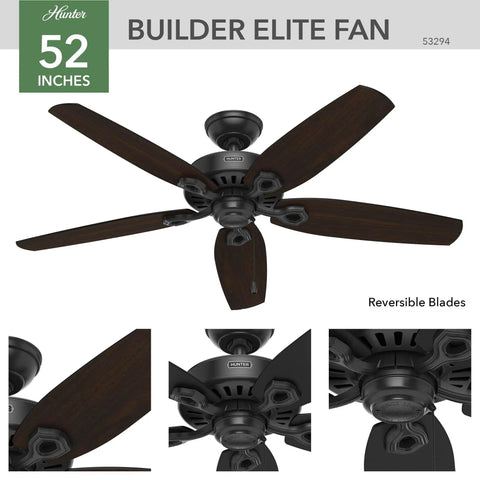 52 Inch Matte Black Ceiling Fan With Pull Chain No Light Damp Rated For Indoor Outdoor Use Standard Mount Five Blades Ideal For Patio Porch And Living Room