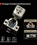 50 Pack One And A Half Inch Overlay 3D Soft Close Cabinet Hinges dimensions and package contents with screws and dowels