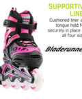 Light Up Wheels Kids Inline Skates With Adjustable Four Size Fit, Cushioned Support For Balance And Control, close-up view