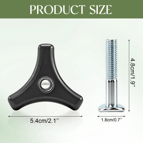 Two Pack Lawn Mower Handle Triangle Knob Kit With Bolts dimensions, black knob and silver bolt included