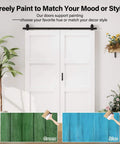 60 By 96 Inch Preassembled Three Lite Frosted Glass Bifold Barn Door With 64 Inch Track Kit, Solid Core MDF, shown in a room setup.