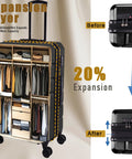 Expandable luggage set with spinner wheels showing 20% expansion feature.