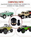Brass Extended Wheel Hubs And 7Mm Hex Spacers Set For Axial SCX24 with Deadbolt, Jeep, C10, B17 Betty compatibility shown