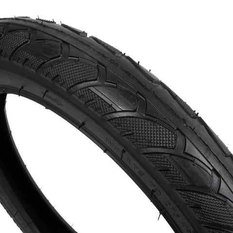 Close-up of all-terrain tread on 16x2.50 Tire And Inner Tube Set For Scooters Ebikes BMX And Kids Bikes 65-305 Size Fits Most 16 Inch Wheels.