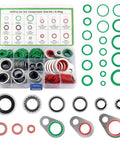 195 Piece O Ring Assortment Kit For Car Air Conditioning Systems With Multi Size O Rings And Gaskets shown in box layout