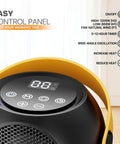 Portable Electric Heater For Indoor Use With Three Heat Modes And Thermostat, 12 Hour Timer, showing control panel and settings