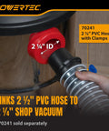 Pwercat 2-1/2 To 2-1/4 Inch Dust Collection Reducer Adapter Hose Converters fit Shop Vac and woodworking systems connected to PVC hose.