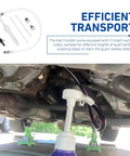 Complete Heavy Duty Manual Transmission Fluid Pump Kit With 3 8 Swivel Adapter For Slick Oil Transfer and No Sweat Fluid Changes On Cars Trucks And Suvs, showing suction tubes under a vehicle.