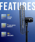 Side view of Beefy High Velocity 30 Inch Pedestal Fan For Industrial Spaces Non Oscillating Stationary with feature highlights