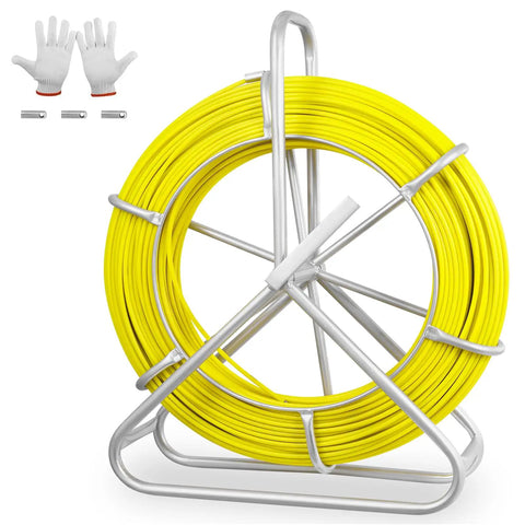 Fiberglass Fish Tape 500Ft One Quarter Inch Duct Rodder Wire Puller With Steel Reel Stand For Electrical Conduit Walls